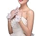 POPOOL PPLY02 Bridal Wedding Gloves Lace bow knot Gloves, tulle cuff bead gloves (White), One Size