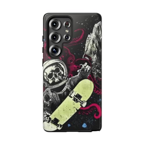 Coque Samsung S25 Ultra rigide noire motif crâne astronaute