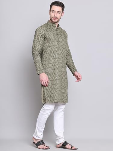 Image of Majestic Man Women's Cotton Regular Fit Casual Ethnic Motifs Printed Mandarin Collar Long Kurta