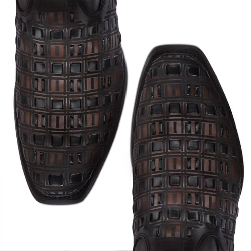Image of Cuadra Men's Bovine Leather Woven Boot Brown Side Zip