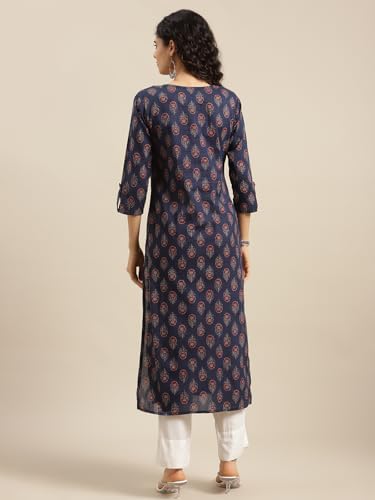 Image of Varanga Women Printed Straight Kurta | Cotton | Round Neck | 3 /4 Sleeve |Casual Wear