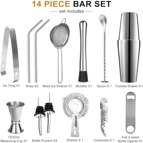 Set de Coctelera Boston 15 piezas acero inoxidable miniatura 2