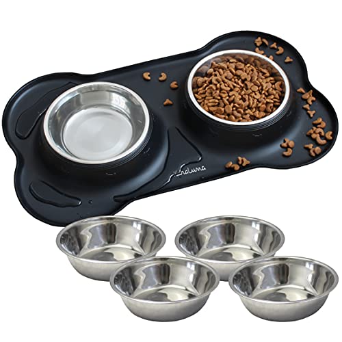 2PCS Faltbar Silikon Hundenapf,Reisenapf Trinknapf Hund für Mittlere bis große Haustiere Tragbarer Futternapf für Reisen,leichtgewichter Hundnapf Faltbarer Silikon mit Karabinerhaken 2 KaraLuna Napfunterlage aus Silikon mit Edelstahl Futternapf I Für Katzen & Hunde I Fressnapf Katze Futternapf Cat Bowl Hundenapf Katzenfressnapf Näpfe Station Napf Unterlage (400ml, Schwarz)
