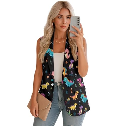 Sleeveless Vest Tops for Women One Button Casual Work Blazers Suit Jackets Lightweight Waistcoat with Pockets