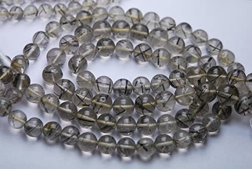 LKBEADS 25 cm pełny sznurek, rzadkie czarne turmalinowane gładkie kulki rozmiar 6-6,5 mm