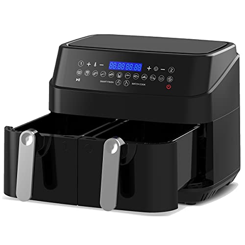 Epiq Doppel Heißluftfritteuse 9 Liter (2x 4,5Liter) zwei separat gesteuerten Frittier-Körbe/LED Display/ 200 Grad /11 Programme/Vorheizfunktion/Air Fryer/digitale Heißluft-Fritteuse 90000690 Schwarz – Bild 4