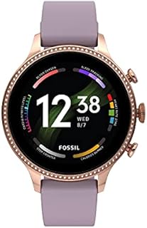 Fossil Unisex Gen 6 42mm Stainless Steel and Silicone Touchscreen Smart Watch, Color: Rose Gold, Purple (Model: FTW6080V)