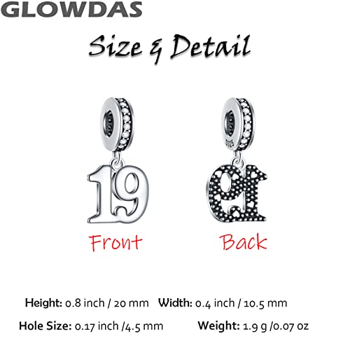 GLOWDAS 10 to 25 28 30 31 33 35 36 40 45 50 55 60 65 70 75 80 Birthday Charms, fits European Anniversary Bracelet/Necklace, 925 Sterling Silver Number Pendant Beads, Gifts for Lover/Family/Friends3