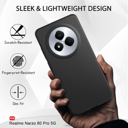 Image of TheGiftKart Sleek Back Cover Case for Realme Narzo 80 Pro 5G | Slim Fit Protective Design | Slim Fit Protective Design | Camera Protection Bump | Soft Silicon Back Cover Case (Silicone, Black)