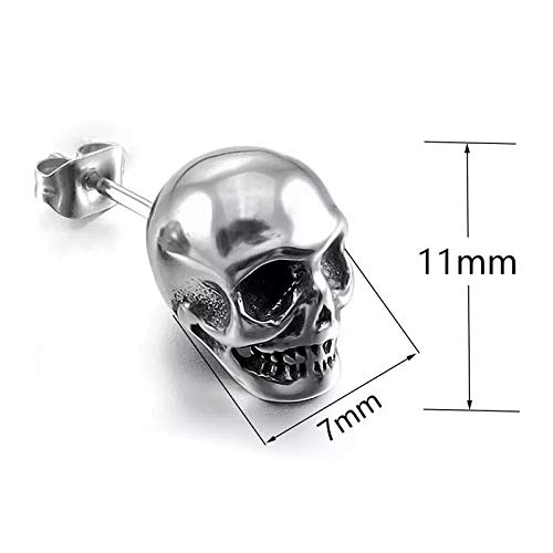 2 Pairs Punk Stainless Steel Stud Skull Earrings Fashion Style Cupimatch Silver Black Rock Ear Piercing Earrings For Mens Women4