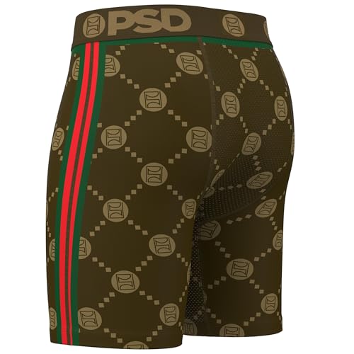 PSD Mens Boxer Briefs - Emblem Lux Brown, 7 Inch Inseam, Moisture-Wicking, 4-Way Stretch, Boxer Briefs for Men Pack3