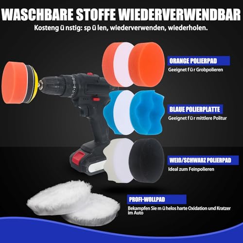 Pomsare 133 Stück Polieraufsatz Akkuschrauber, 75mm Schleifscheiben Nassschleifpapier, Scheinwerfer Politur Polierset Polierschwamm Polierpad, Genieß neu Ergebniss