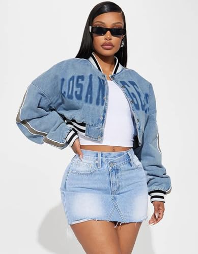ksotutm Women's Cropped Varsity Jacket Letterman Baseball Jacket Fall Causal Coat Plus Size Jacket3