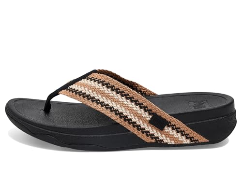 Image of FitFlop, Womens, Surfa Stripe-Webbing Toe-Post Sandals, Black Mix, 8.5, Medium