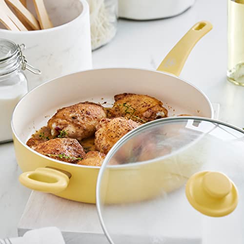 Image of Greenlife Soft Grip Healthy Ceramic Nonstick, 5QT Saute Pan Jumbo Cooker with Helper Handle and Lid, PFAS-Free, Dishwasher Safe, Yellow