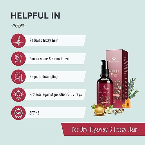 AVIMEE HERBAL Madhu Plus Herbal Hair Serum With Spf 15 For Frizz Free & Silky Smooth Hair With Keratin Protein & Argan Oil, 50 Ml, Pack of 1 - Image 2