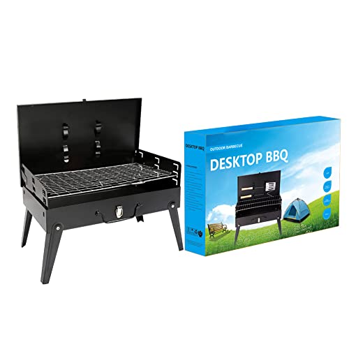 spraccueil Parrilla de barbacoa de acero inoxidable,portátil plegable de carbón,parrilla de escritorio,parrilla de ahumador para picnic al aire libre,jardín, terraza, campamento (17.3 x 10.6 x 18.5')