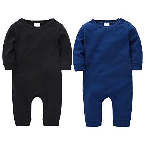 kavkas Baby Boy Footless Romper Jumpsuit Cotton One Piece Coverall Pajamas Sleep and Play, 2 Pack(Black and Blue, 3-6 Months) Cover