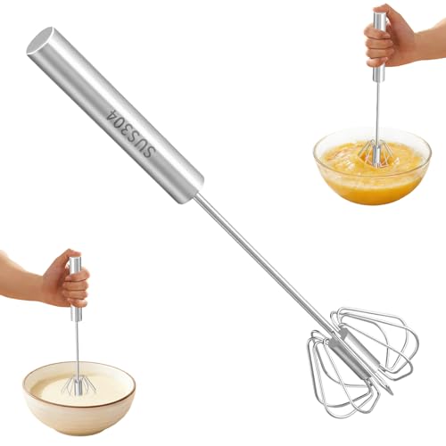 Upgrade Stainless Steel Whisk, Semi-Automatic Egg Beater, Hand Mixer Whisk for Blending, Whisking, Beating, Stirring, Kitchen Baking Tool for Eggs, Cream, Batter (S)