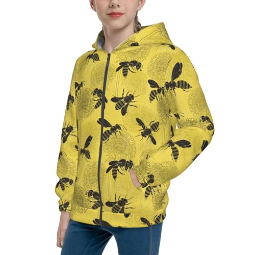 Bees and Dandelions Kid Hoodies Boys Zip Up Sweatshirts Girls Pullover with Pocket