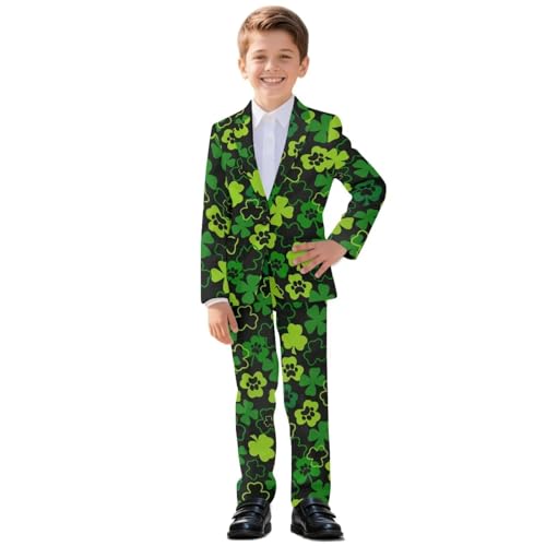 Yewattles Boy Suit 2 Pieces Slim Fit Formal Stretchy Blazer Tuxedo Pants Wedding Homecoming Dress wear Set for Dinners Dances Party Retro Green Leaf