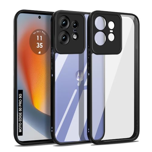 Image of AESTMO Moto Edge 50 Pro 5G Back Cover | 360 Protection | Crystal Clear Hard Back Transparent | Bumper Case for Moto Edge 50 Pro 5G (PC+TPU, Black Bumper)
