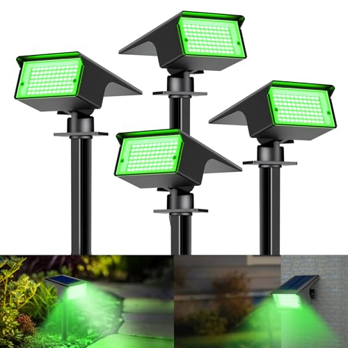 kolpop [4 Stück/ 77 LEDs Solarstrahler für Außen Garten, Grün Solar Strahler, IP65 Wasserdicht, 3 Modi, 800LM Solarleuchten, Dusk to Dawn Solarlampen für Hof Bäume Weg Outdoor Pflanzen