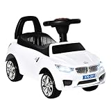 HOMCOM Coche Correpasillos para Niños de 18-36 Meses Andador Correpasillos con Faros Música Bocina Volante Espacio de Almacenaje y Asa para Empujar 63,5x28x36 cm Blanco