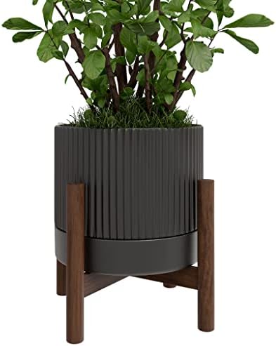 Carrward Ceramic Planter Pots Indoor with Drainage Hole & Saucer,Including Stand,6.3 Inch Mid-Century Modern Cylinder Plant Pot for Snake Flower Leaf