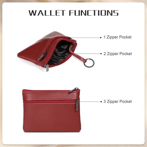 Personalized Birth Flower Leather Wallet - Women's Wristlet Purse with Custom Name Stylish Card Holder Purse with Zipper Wallet Mother's Day Gifts for Mom (Red)4