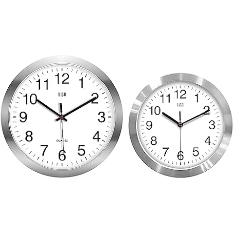 HITO 10 Inch Silent Wall Clock 12 Inch Silent Wall Clock Battery Operated Non Ticking Glass Cover Silver Aluminum Frame, for Kitchen, Bedroom, Home Office, Living Room Decor Cover
