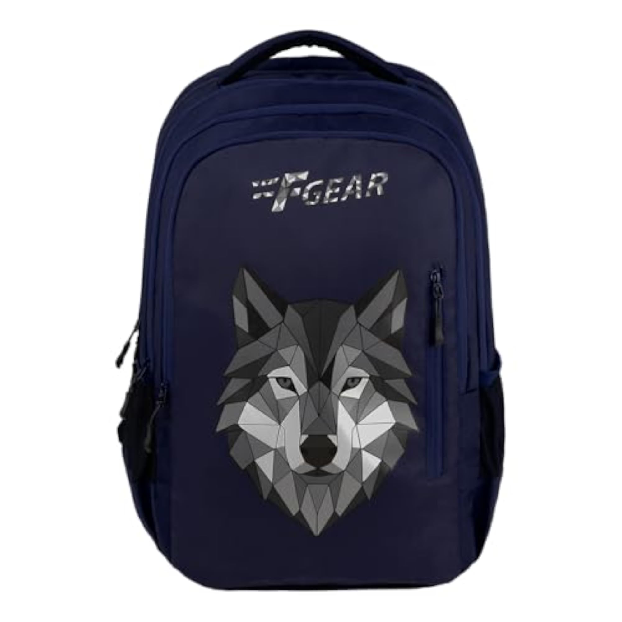 Tobari Navy 38L School Backpack with Wolf Print Design