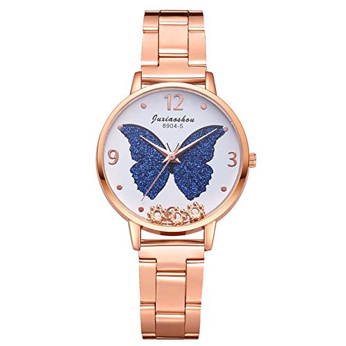Womens Stainless Bracelet Gold Toned Wrist Watch Elegant Simple Butterfly Analog Quartz Watch