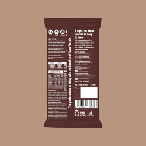 Image of Mille Yeast Protein Dark Chocolate | Made with Fermented Yeast Protein | No Bloat Vegan No Added Sugar | Has All 9 Essential Amino Acids | No Adulteration | 38g Trial Pack