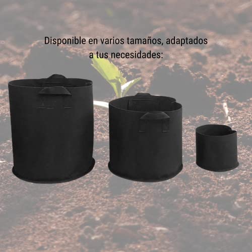 Miniatura 4 de Growmania 5 Bolsas De Cultivo De Tela Negra Con Asas - Macetas De 12l De Capacidad Para Plantas Y Flores Redonda Etiqueta De Regalo