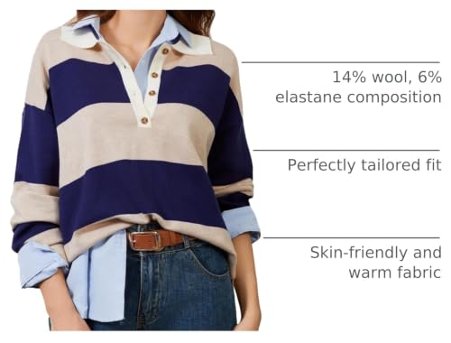 Image of Womens Striped Sweater Rugby Polo Shirts Y2k Collar Pullover Tops | Rugby Shirt,Long Sleeve Knit Top,Lapel V Neck Jumper,Oversized,Casual Outings Streetwear,Preppy Sweater,Fall Winter Clothes