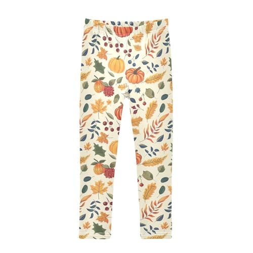 Girls Leggings Thanksgiving Fall Pumpkin Leaves Soft Toddler Leggings for Girls Kids Pants Size 4T-10T