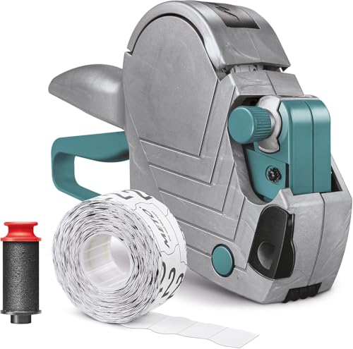 Original Meto Basic S Preisauszeichner Set – Preis, Datum, MHD (1-zeilig, 8-stellig für 22 x 12 mm Etiketten, sofort einsatzbereit), 1x Handauszeichner, silber-teal