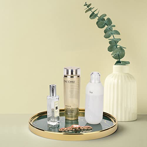 Marble Round Tray Ceramic Vanity Tray Circular Perfume Tray Decorative Storage Tray For Bathroom Bedroom Kitchen Countertop Jewleries Makeup Tray For Perfume,Lotion Bottle,Cosmetics (Green) #TOP3