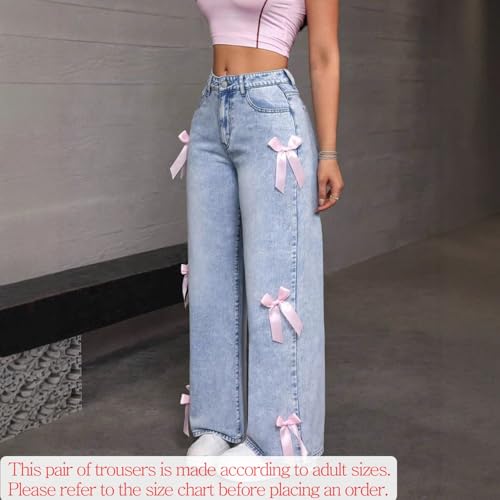 Baggy Jeans for Women Teen Girls Bow Cute Denim Jeans High Waisted Straight Leg Pants Aesthetic Scene Clothes2