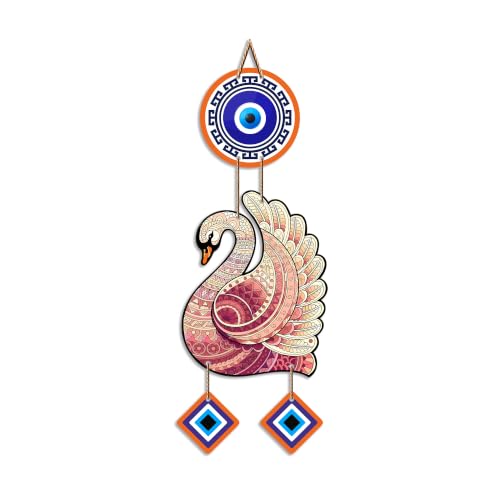 Image of Artvibes Elegant Swan Nazar Battu Wall Hanging for Home Decor | Evil Eye Protection Hanging for Entrance Living Room Bedroom Office | Auspicious Vastu Decorative Gift (WH 85130N)