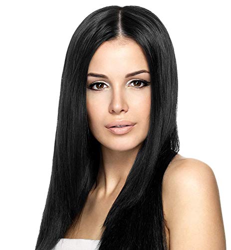 Long Straight Black Wig with Middle Part, Synthetic (27 Inches)