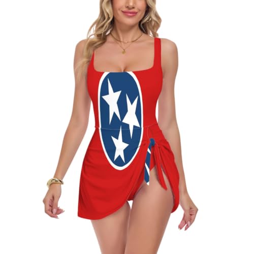 Bañador de mujer para verano playa natación azul y rojo Tennessee