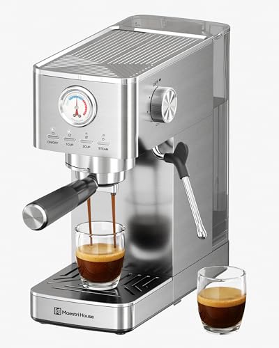 Image of Maestri House - ULKA 20 Bar Espresso Machines, Compact Coffee Machine with Built-in Flow Meter, Steam Milk Frother, 46oz Removable Water Tank, Coffee Machine