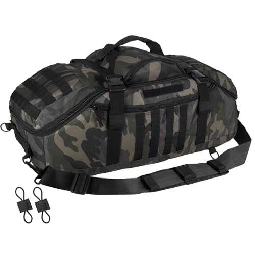 Image of Hannibal Tactical 55L Large Duffle Bag, 3-in-1 Tactical Backpack MOLLE Pack for Gym, Sports, Outdoor, Black Camo