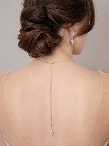 Sweetv Crystal Teardrop Wedding Jewelry Sets For Brides Birdesmaids, Rhinestone Cubic Zirconia Bridal Backdrop Necklace And Earrings Jewelry Sets For Women, Prom Costume Jewelry,Silver #TOP4