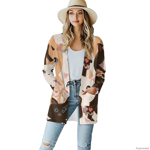 Image of Forchrinse Red Ladybug Cardigan for Women Causal Long Sleeve Open Front Cardigans Sweater Fashion 2024 Fall Coat with Pockets