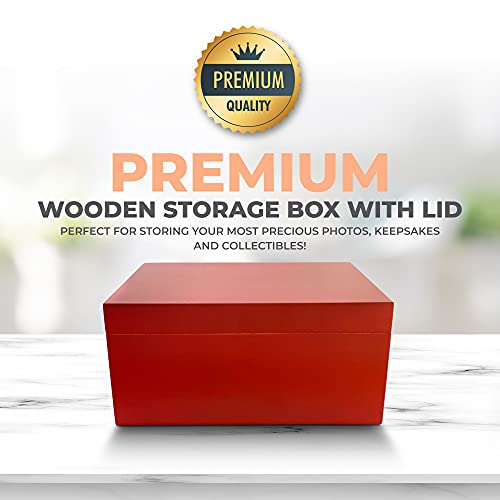 Blake & Lake Wooden Keepsake Box With Lid - Wood Storage Box With Hinged Lid - Red Treasure Box For Home - Wood Gift Boxes With Lid (Heritage Red) #TOP3