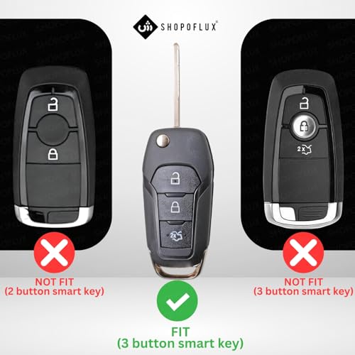 Image of SHOPOFLUX Metal Key Cover Compatible for Ford Endeavour | Figo | Aspire | Freestyle 3 Button Flip Key - Black