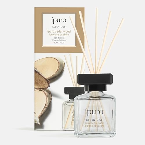 ipuro Essentials CEDAR WOOD Raumduft mit Stäbchen 50 ml - Raumerfrischer mit Orange Zitrone Rosmarin Ylang Ylang Sandelholz & Vanille Duft Aroma - Diffuser mit Stäbchen - Lufterfrischer